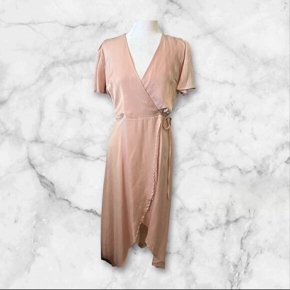 J.O.A. Just One Answer Baby Pink Wrap Dress Open Front w/Short Lining Dress. S - Picture 1 of 12